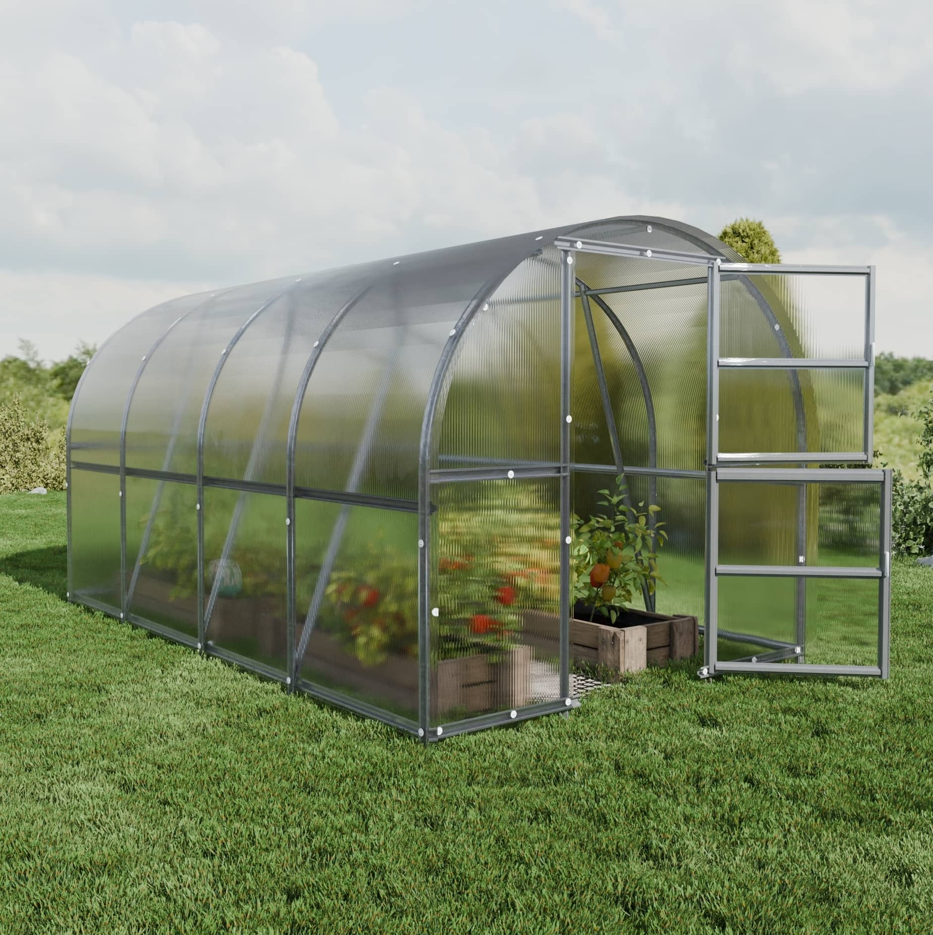 Šiltnamis Baltic LT - 4 mm storio kanalinis polikarbonatas - 3 x 12 m (36 m²)
