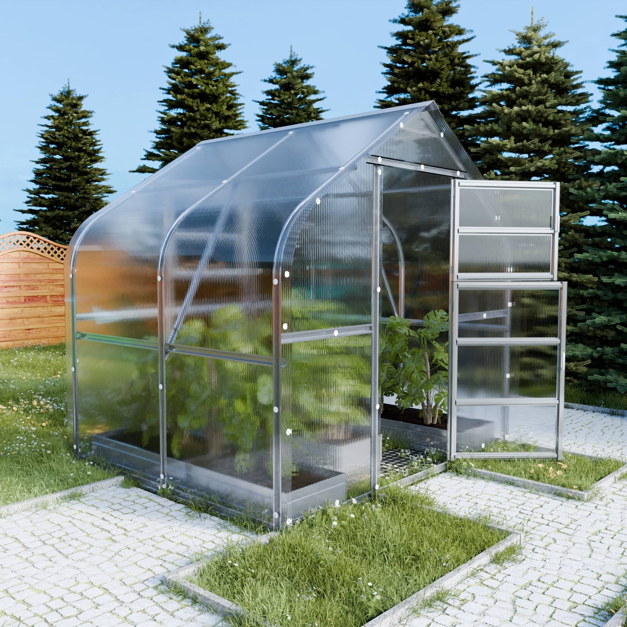 Šiltnamis KLASIKA Drop - 6 mm storio kanalinis polikarbonatas - 2,5 x 12 m (30 m²)