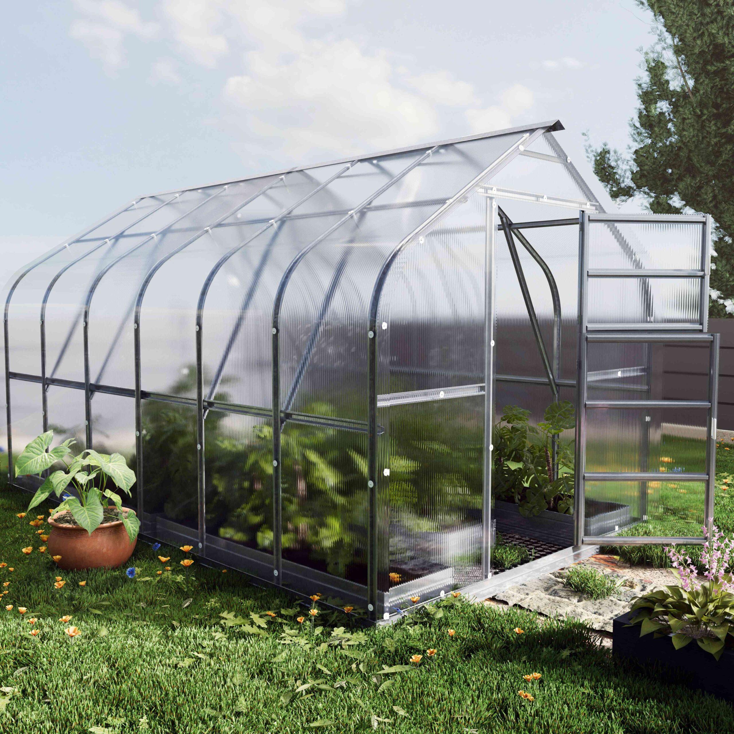 Šiltnamis KLASIKA Standart - 4 mm storio kanalinis polikarbonatas - 2,5 x 8 m (20 m²)